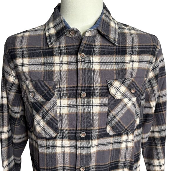 Jachs Heritage Flannel Button Up Shirt Medium Gray Plaid Long Sleeve Pockets - Picture 2 of 7